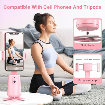 Auto Face Tracking Tripod 360° Rotating Cell Phone Photo and Video Kits Stand, No App, Phone Camera Stand with Remote and Gesture Control for Live Recording Tiktok Pink1
