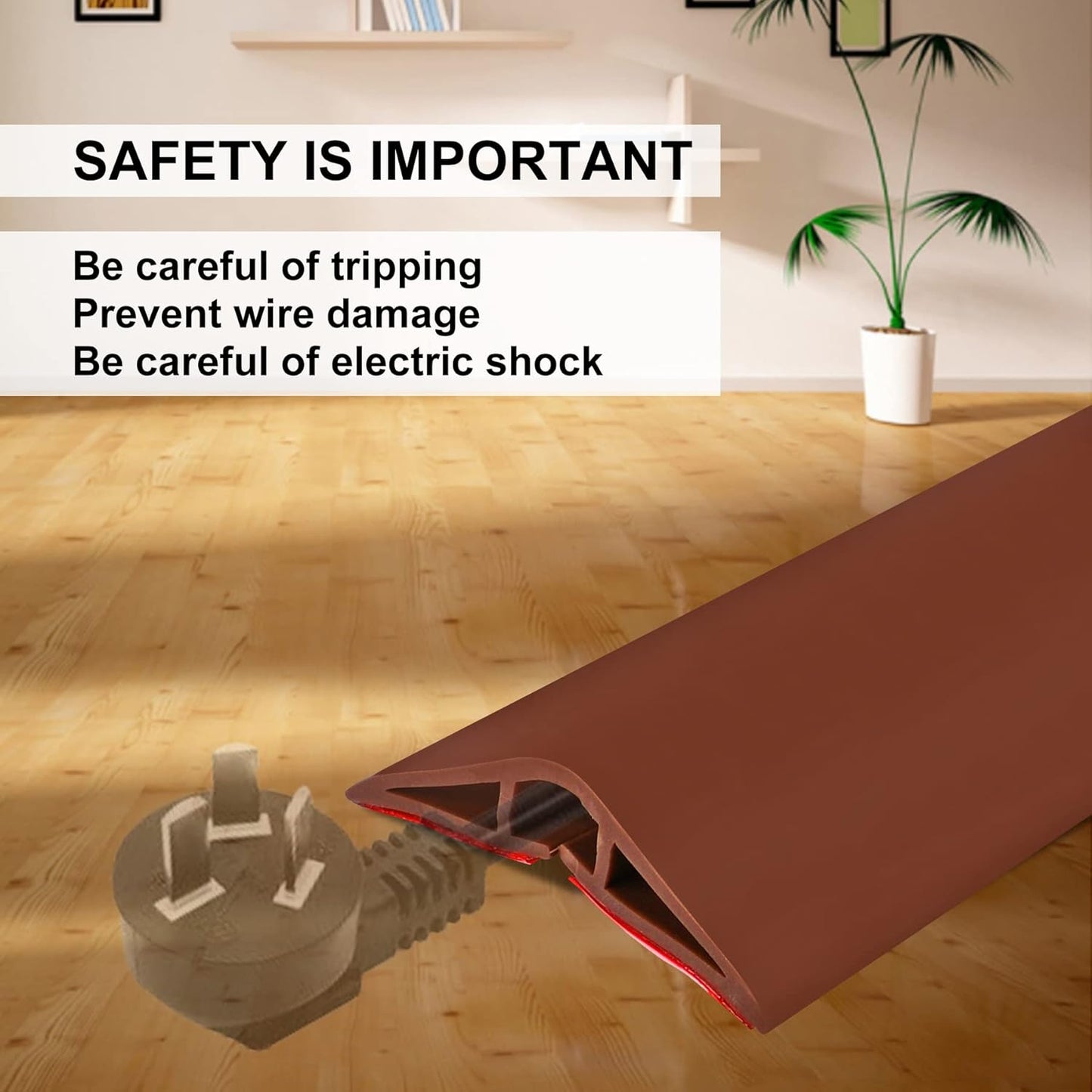 20Ft Floor Cord Cover Brown Silicone Cable Protector Easy to Install Wire Organizer and Hider for Home, Office, Garage (Brown-6m)