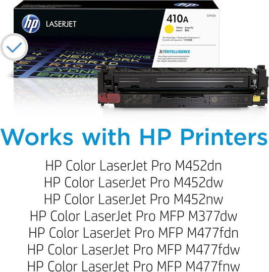 HP 410A Yellow Toner Cartridge | Works with HP Color LaserJet Pro M452 Series, HP Color LaserJet Pro MFP M377, M477 Series | CF412A
