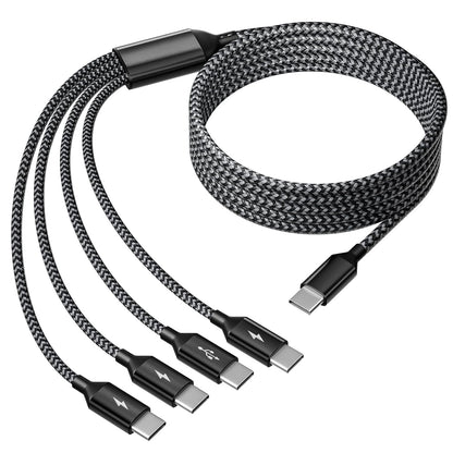 USB C Splitter Multi Charging Cable, Dual Type C Charger Cord,4 in 1 Multiple Nylon Braided Cable with 4 Type-C Connectors Compatible with iPhone 15 Pro Max/Samsung Galaxy/Tablets/Google-1Pack 5FT.