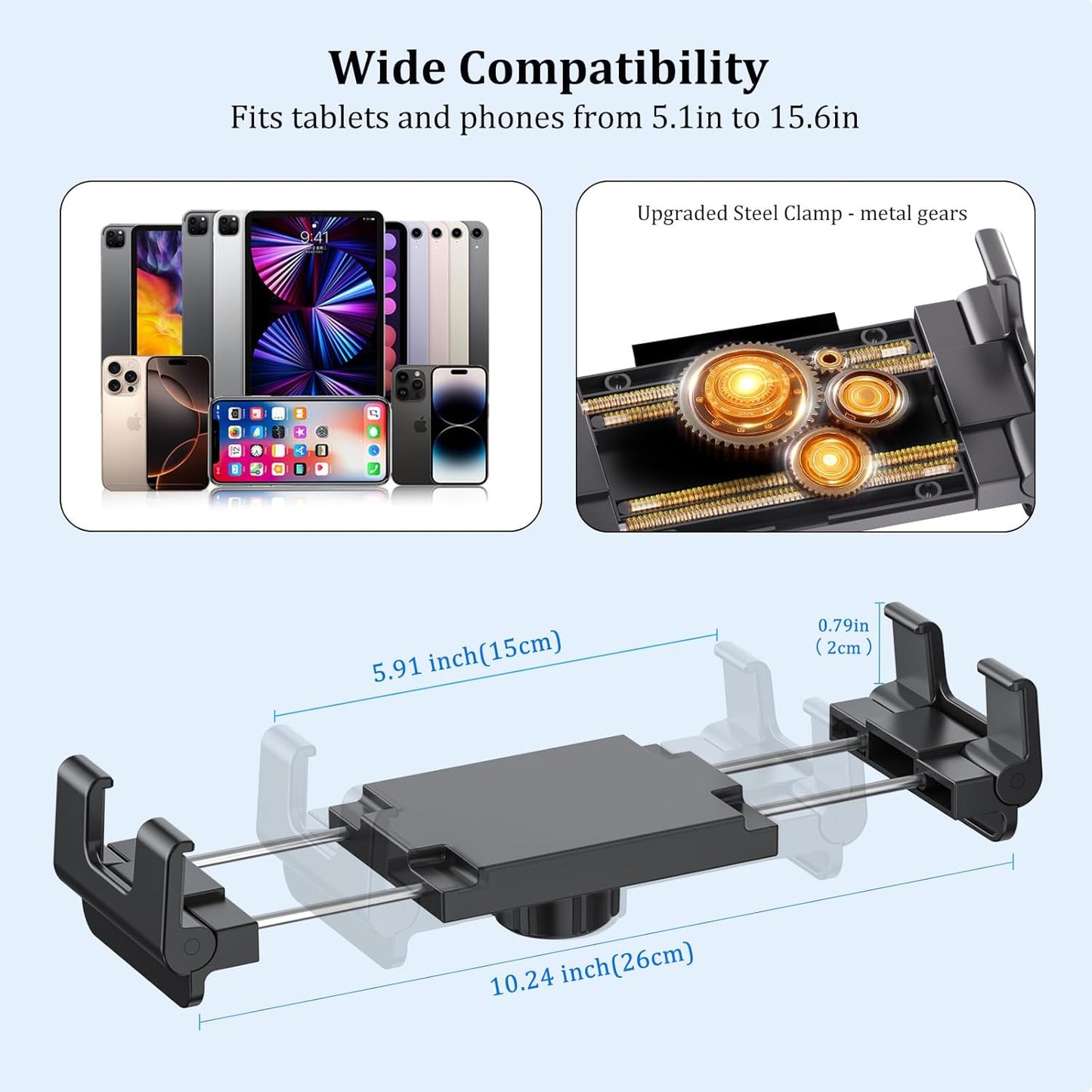 PLDHPRO Tablet Wall Mount Holder with Drill Base, Adjustable iPad Wall Mounted Stand Compatible with 5.1'' - 15.6'' Phones Tablets for Truck Dashboard Desk Kitchen Cabinet