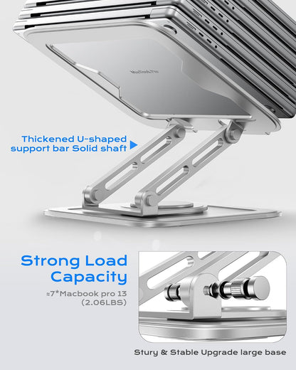 Adjustable Laptop Stand, Computer Stand with 360 Rotating Base, Ergonomic Laptop Riser Mount for Desk Foldable Protable Computer Desk Fits with MacBook Pro Air (10-16") - White