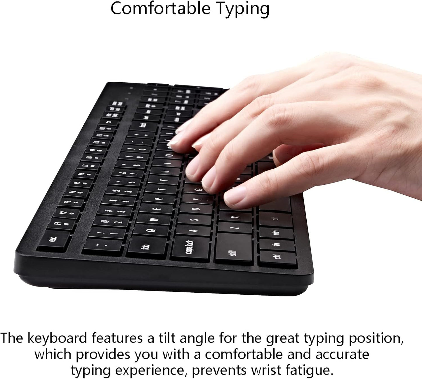 Wireless Keyboard and Mouse Combo, 2.4G Silent Cordless Keyboard Mouse Combo for Windows Chrome Laptop Computer PC Desktop, 106 Keys Full Size with Number Pad, 1600 DPI Optical Mouse (Black)
