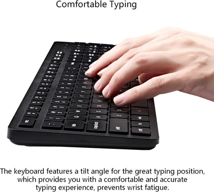 Wireless Keyboard and Mouse Combo, 2.4G Silent Cordless Keyboard Mouse Combo for Windows Chrome Laptop Computer PC Desktop, 106 Keys Full Size with Number Pad, 1600 DPI Optical Mouse (Black)