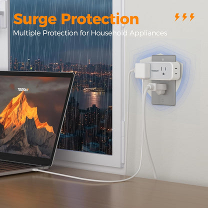 Surge Protector Outlet Extender, TESSAN Multi Plug Splitter with 4 Electrical Outlets 3 USB Ports(1 USB C), Multiple Plug Mini Wall Expander for Home Bathroom Office Dorm Room Essentials