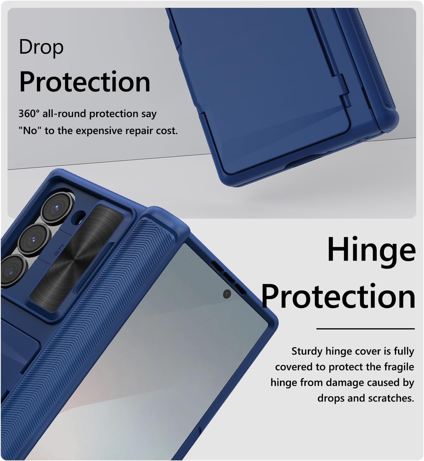 Vihibii for Samsung Galaxy Z Fold 6 Case Wallet with Card Holder & Slide Camera Lens Cover & Screen Protector & Hinge Protection, Durable Rugged Protective Phone Case for Galaxy Z Fold 6 2024, Blue