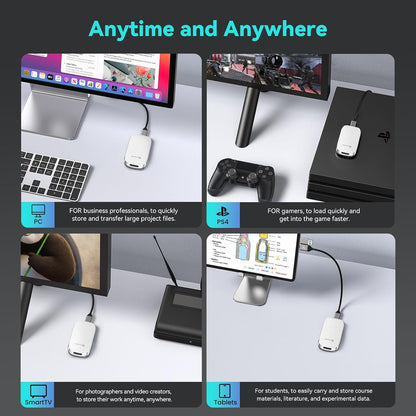 PHIXERO 2TB Portable SSD, Type-C Interface, Up to 450Gbps, Built-in mSTAT SSD for Ultra-Fast Data Transfer,White