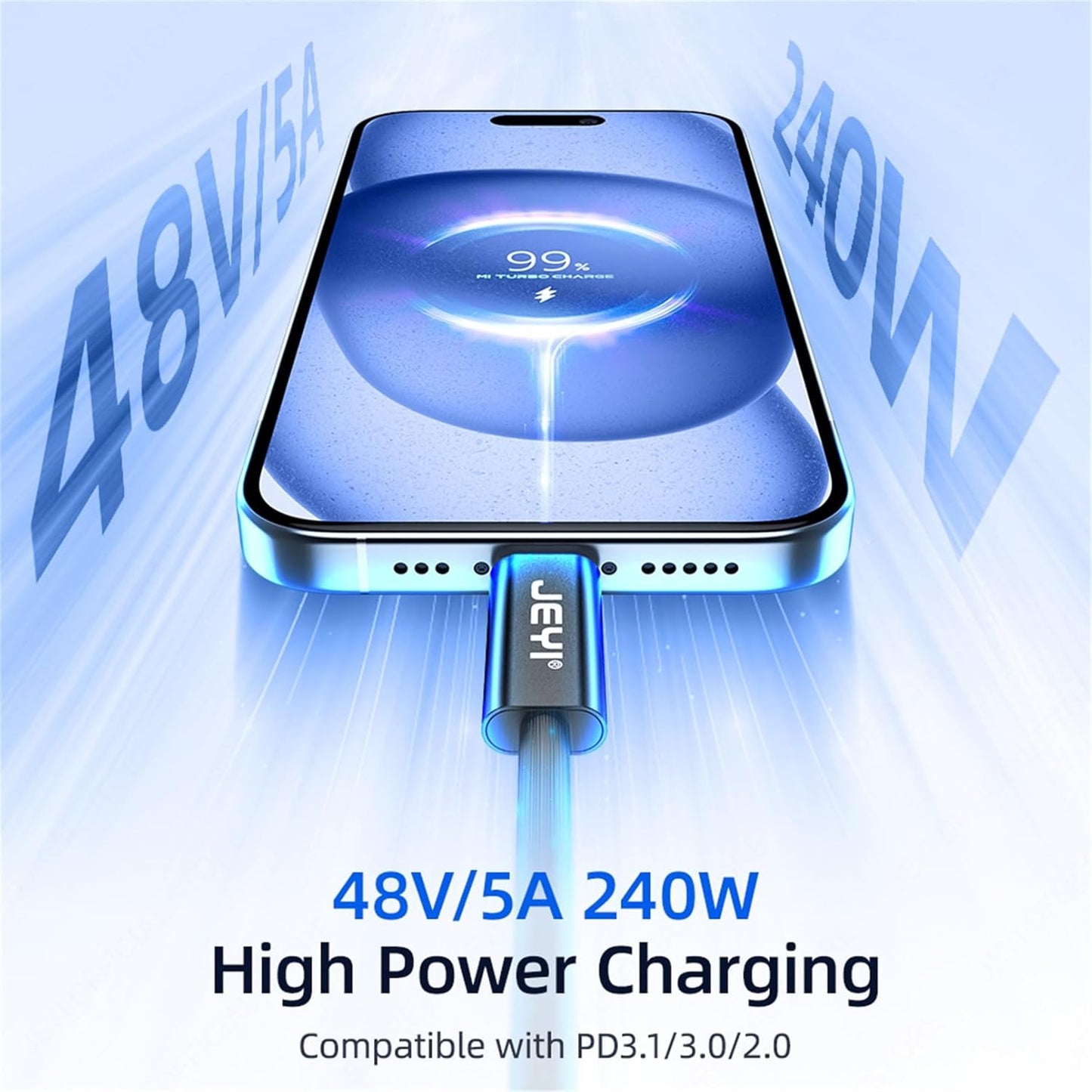 JEYI Thunderbolt 5 Cable 1m/3.3ft 80Gbps,120Gbps Bandwidth 16K/Dual8K,Multi-Screen Display,240W Fast Charging TB5,USB4/3/2,for iPhone 15/16,MacBook Pro/MacBook Air M3/iMac,Dell XPS 13/15(5-Certified)