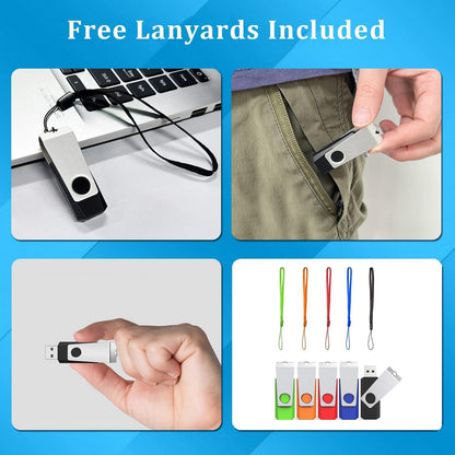4GB USB Flash Drive 10 Pack, Wooolken USB 2.0 Thumb Drives with Lanyards Swivel Memory Stick for Data Storage and Backup (Mixed Colors)