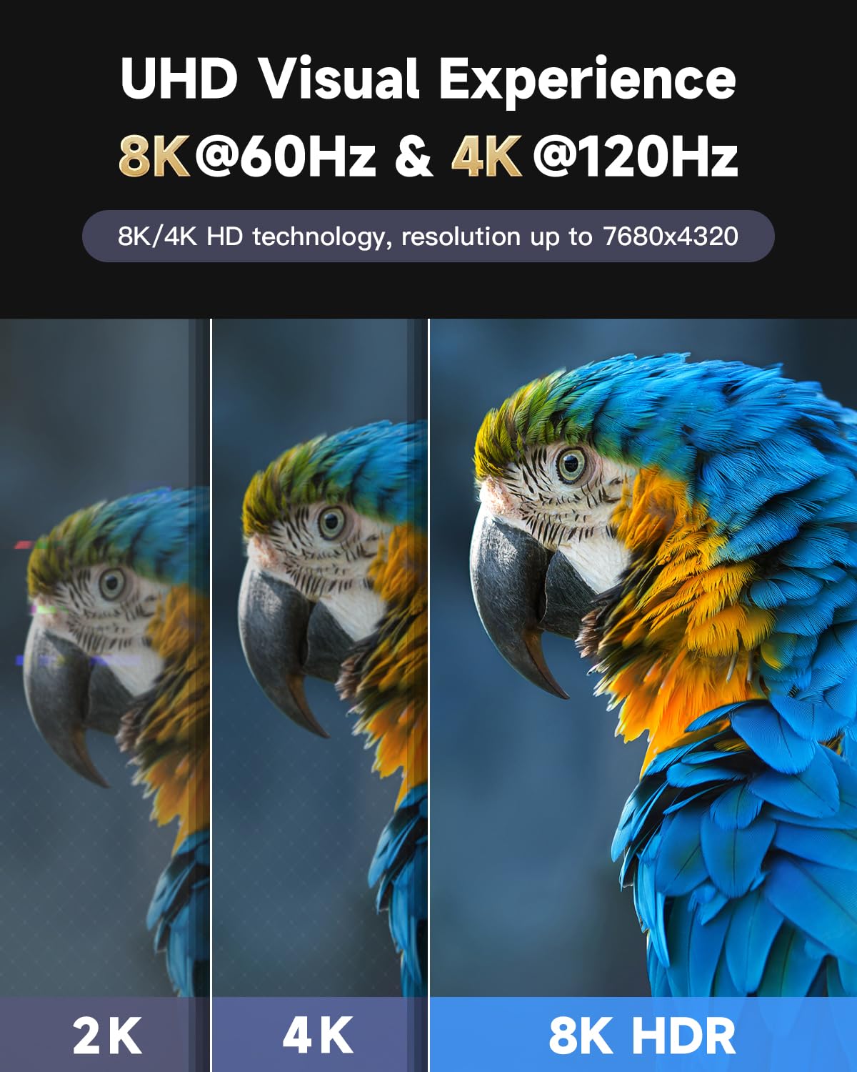 ARISKEEN 8K HDMI Cable 1 FT, 48Gbps High Speed HDMI 2.1 Cable, 8K 60Hz, 4K 120Hz 144Hz Braided HDMI Cord - 1 Feet