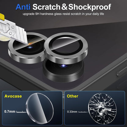 for Samsung Galaxy Z Flip 7 Camera Lens Protector, Individual Metal Ring Tempered Glass Lens Cover, [Strong Adsorption] Scratch Resistant Ultra-Thin HD Clear Lens Cover, 1 Set-Black