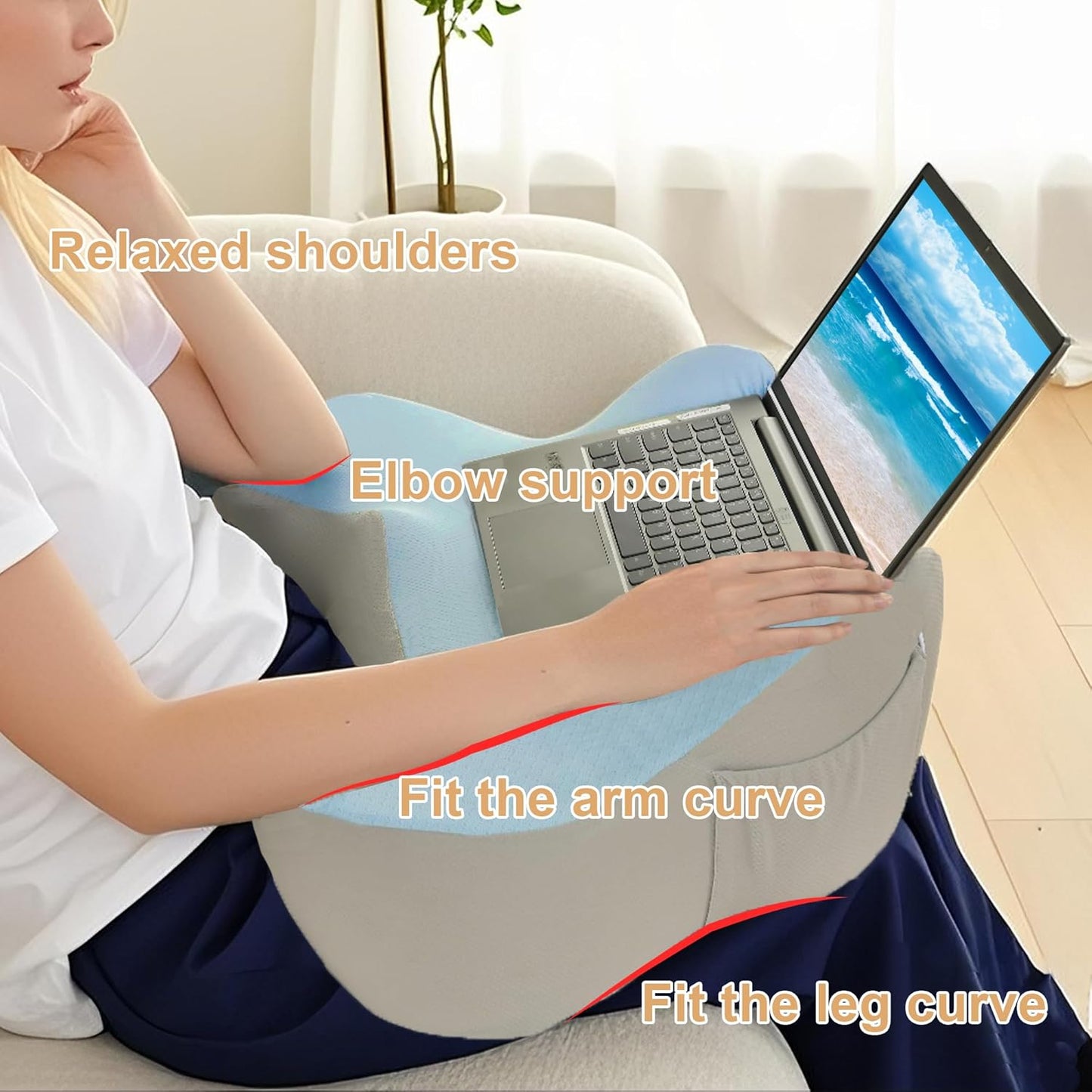 XWZO Laptop Lap Desk with Cushion, Ergonomic Wrist Rest Home Office Laptop Desk, Portable Memory Foam Arm Rest Gaming Pillow, Work or Sleep Pillow Stand for Bed, Eye Mask Included, Blue