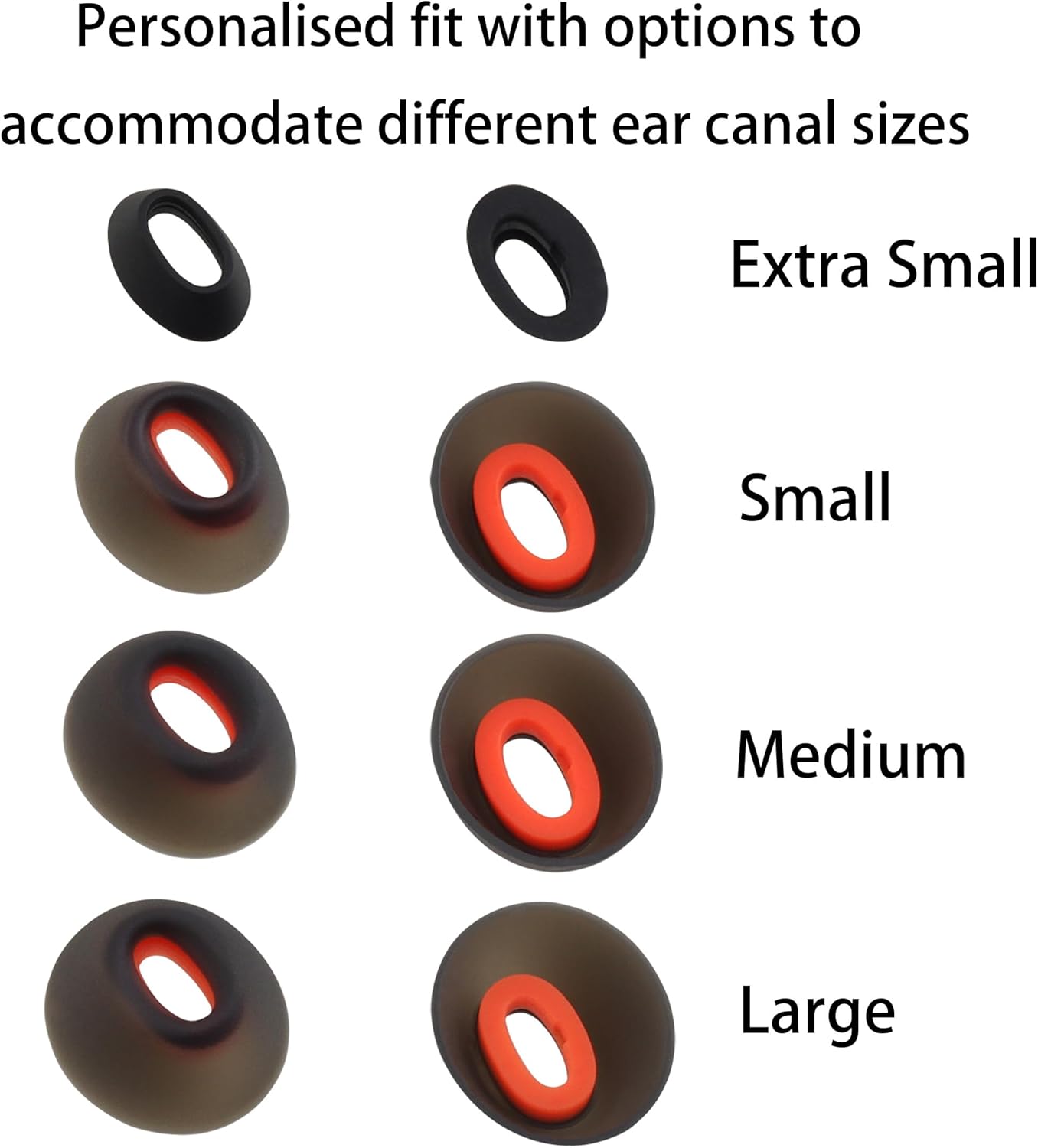 Replacement Silicone Ear Tips for JBL Tune Flex Wireless Earbuds, 8 Pairs (XS/S/M/L, Black)