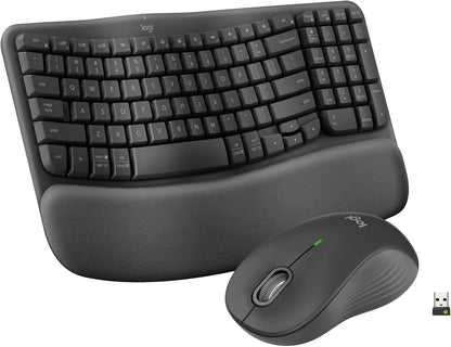 Logitech Wave Keys MK670 Combo, Wireless Ergonomic Keyboard with Signature M550 L Wireless Mouse, Comfortable Natural Typing, Bluetooth, Logi Bolt, for Multi-OS, Windows/Mac - Graphite