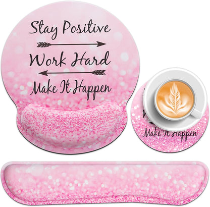 Mouse Pad with Wrist Rest Set Pink, 3-in-1 Wrist Support Mousepad Set,Gaming Mat Pad with Anti-Skid Base,Ergonomic Mouse Pad,Memory Foam Keyboard Gel Wrist Rest