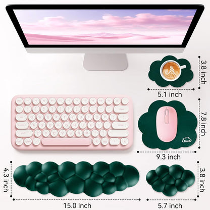 Cloud Wrist Rest for Computer Keyboard, 4-in-1 Memory Foam Leather Cloud Keyboard Wrist Rest and Mouse Pad Set with Ergonomic Support for Arm and Palm Cushion, Gaming/Work Setup, Dark Green