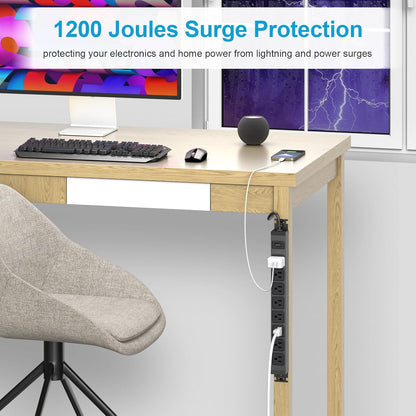 HHSOET Metal 360° Rotating Mountable Power Strip, 8 Outlet Gaming Table Mounted Outlet Strip, Heavy Duty Wall Mount Surge Protector with Switch, 15A 125V 1875W, 10ft Power Cord.(Black)