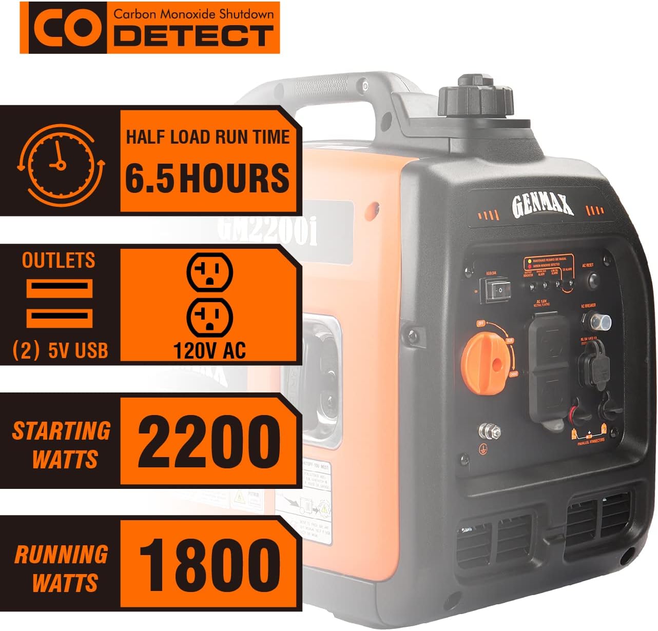 GENMAX Generator，EPA Compliant, Eco-Mode Feature, Ultra Lightweight for Backup Home Use & Camping