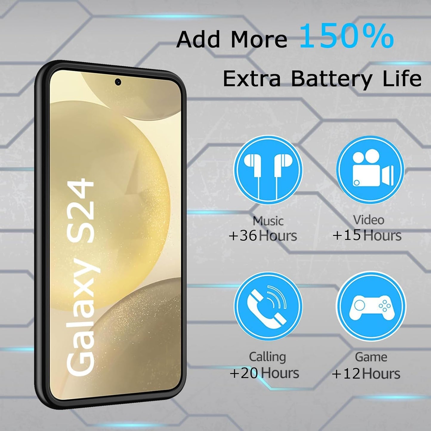 Battery Case for Galaxy S24, [10000mAh] Slim Portable Protective Fast Charging Case Backup Power Bank Battery Case Compatible with Galaxy S24-6.2 inch-Black