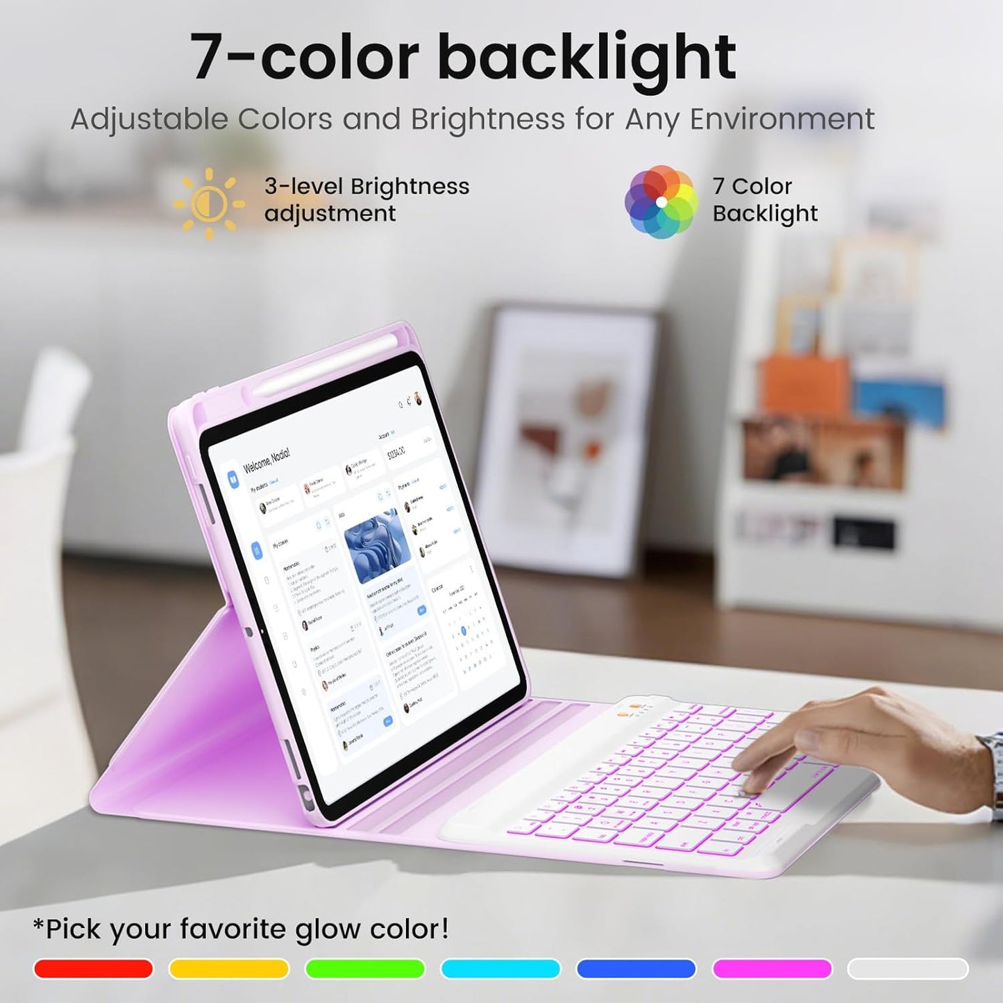 BLUTLOTUS Keyboard Case for iPad 9th/8th/7th Generation 10.2 inch 2021/2020/2019, iPad Pro 10.5-inch Case with Keyboard,iPad Air 3 2019, 7 Color Backlit Removable Bluetooth Wireless(Purple)