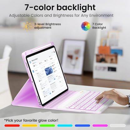 BLUTLOTUS Keyboard Case for iPad 9th/8th/7th Generation 10.2 inch 2021/2020/2019, iPad Pro 10.5-inch Case with Keyboard,iPad Air 3 2019, 7 Color Backlit Removable Bluetooth Wireless(Purple)