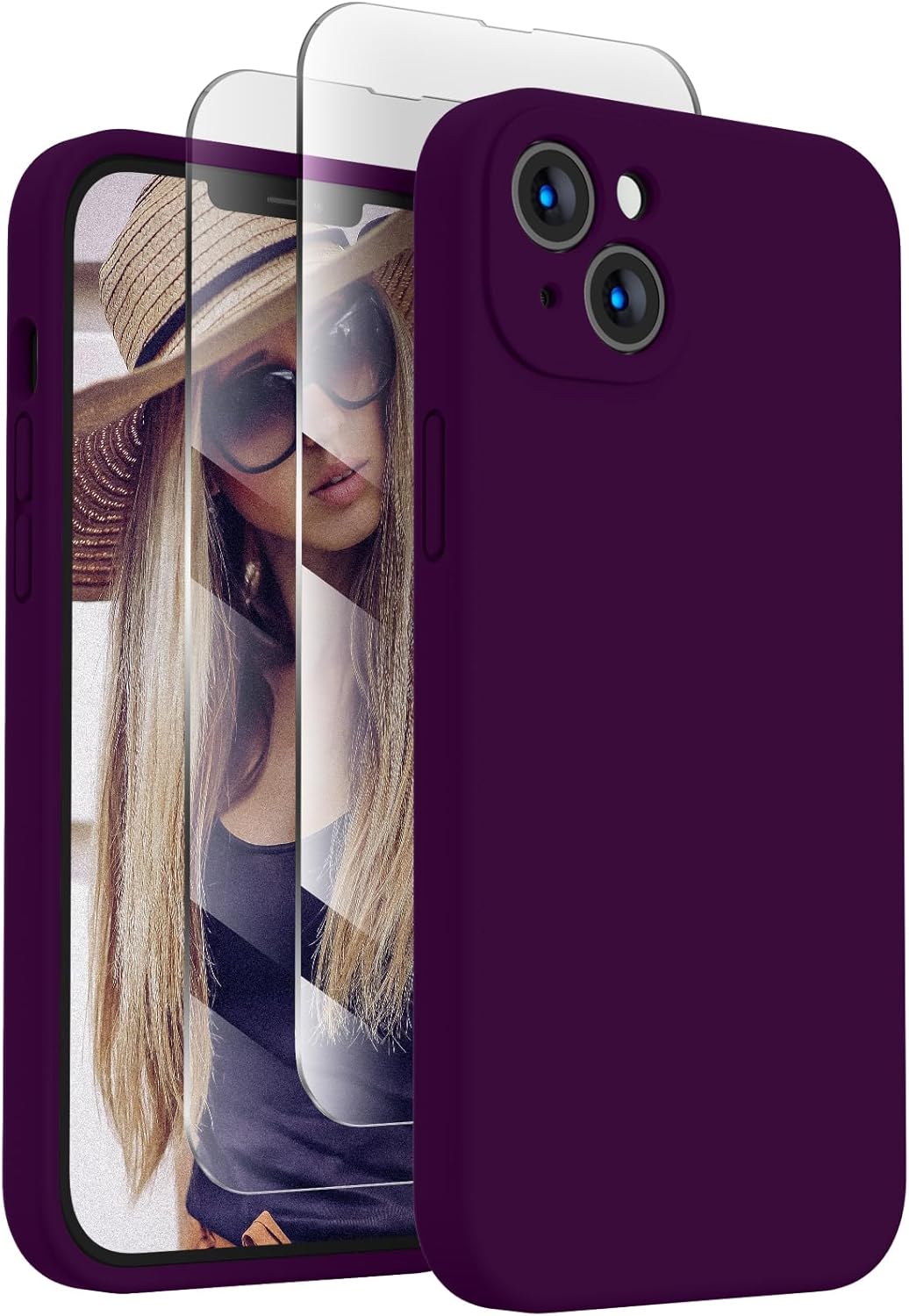 FireNova Designed for iPhone 14 Case, Silicone Upgraded [Camera Protection] Phone Case with [2 Screen Protectors], Soft Anti-Scratch Microfiber Lining Inside, 6.1 inch, Wine Red