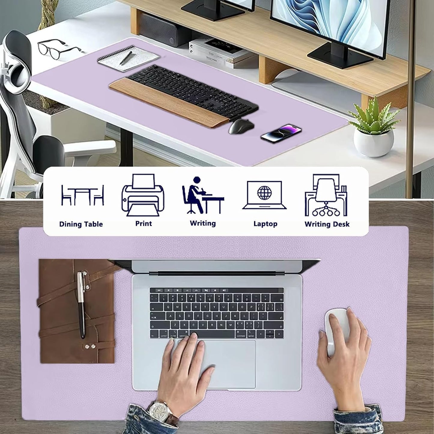 PU Leather Desk Pad Protector Gaming Mouse Pad Non Slip Desk Mat for Keyboard and Mouse Waterproof Desk Writing Pad for Office and Home Desk Accessories(Purple, 47.2 * 17.7)