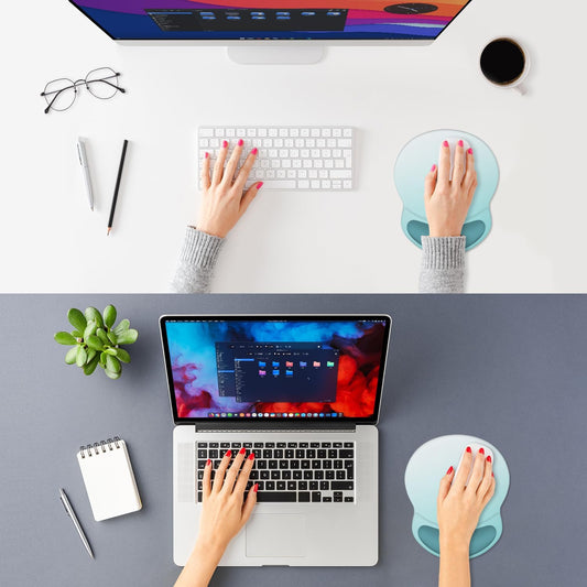 ITNRSIIET Ergonomic Mouse Pad with Comfort Gel Wrist Rest, Non-Slip PU Base, Smooth Textured Surface, Reduces Hand Fatigue & Wrist Pain, 8.7 x 7.2 Inch for Office Gaming Home, Light Green Gradient