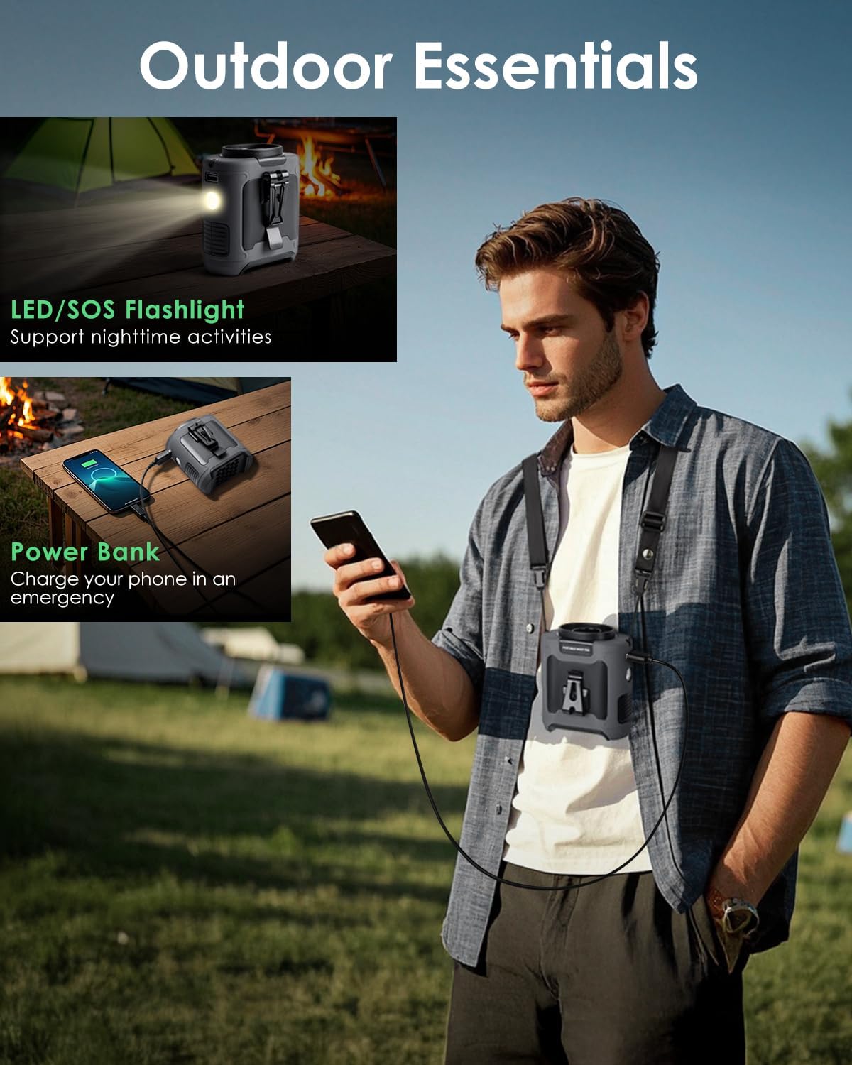 Portable Waist Fan Clip on, Personal Wearable Belt Fan 10000mAh Rechargeable Battery Under Shirt,5 Speeds with light, Neck Fan Hands-Free Cooling For Outdoor Camping Travel (Grey)