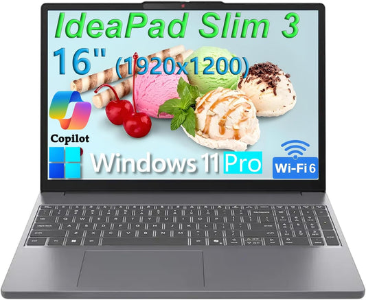 Lenovo Laptop Computer for Home Student Business, IdeaPad Slim 3, Intel i7-13620H (Beat Ultra 7 255U), 16GB DDR5 RAM, 256GB PCIe SSD, 16" FHD+, WiFi 6, Type-C, HDMI, Luna Grey, Windows 11 Pro, Wendbo