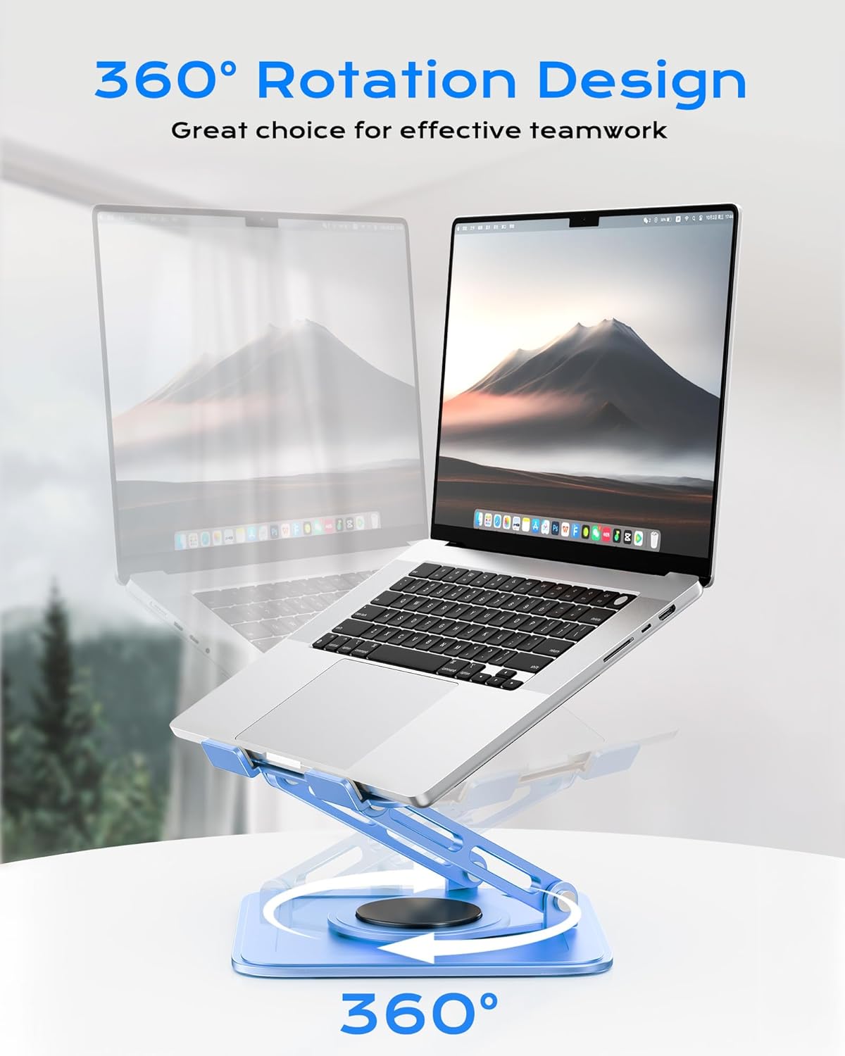 Adjustable Laptop Stand, Computer Stand with 360 Rotating Base, Ergonomic Laptop Riser Mount for Desk Foldable Protable Computer Desk Fits with MacBook Pro Air (10-16") - Blue