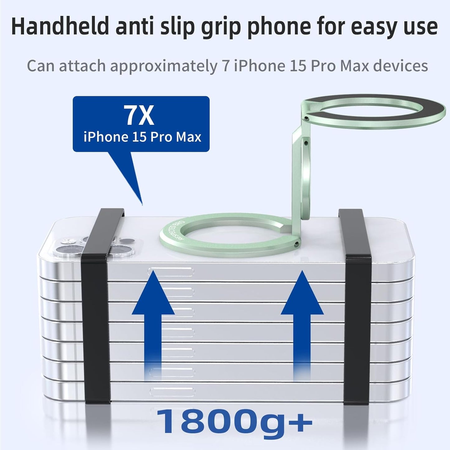 RESPECTED BRO-Magnetic-Phone-Ring-Holder with Dual Rings, Compatible with iPhone 16/15/14/13/12, Multifunctional Stand for Desk,Office,Gym,Kitchen & All Metal Surfaces, Finger Loop Grip (Light Green)