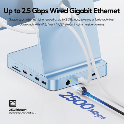 Upgraded 11 in 1 USB C Hub for iMac 24 inch USB Hub 2021 2023 2024 Support M.2 SSD (NOT Included), iMac Hub M1 M3 M4 Accessories, 4K HDMI, 2.5G Ethernet, 5 USB A/C Max 10Gbps, SD/TF - Blue