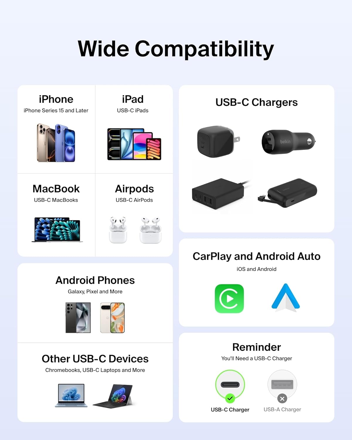 Belkin USB C to USB C Cable 2-Pack, 9.9ft, 60W - Type C Charger, iPhone Charger Cord, Soft, Braided, Flexible for iPhone 16, Galaxy S25, Pixel 9, Airpods, iPad Pro & More, Travel Essentials - Blue