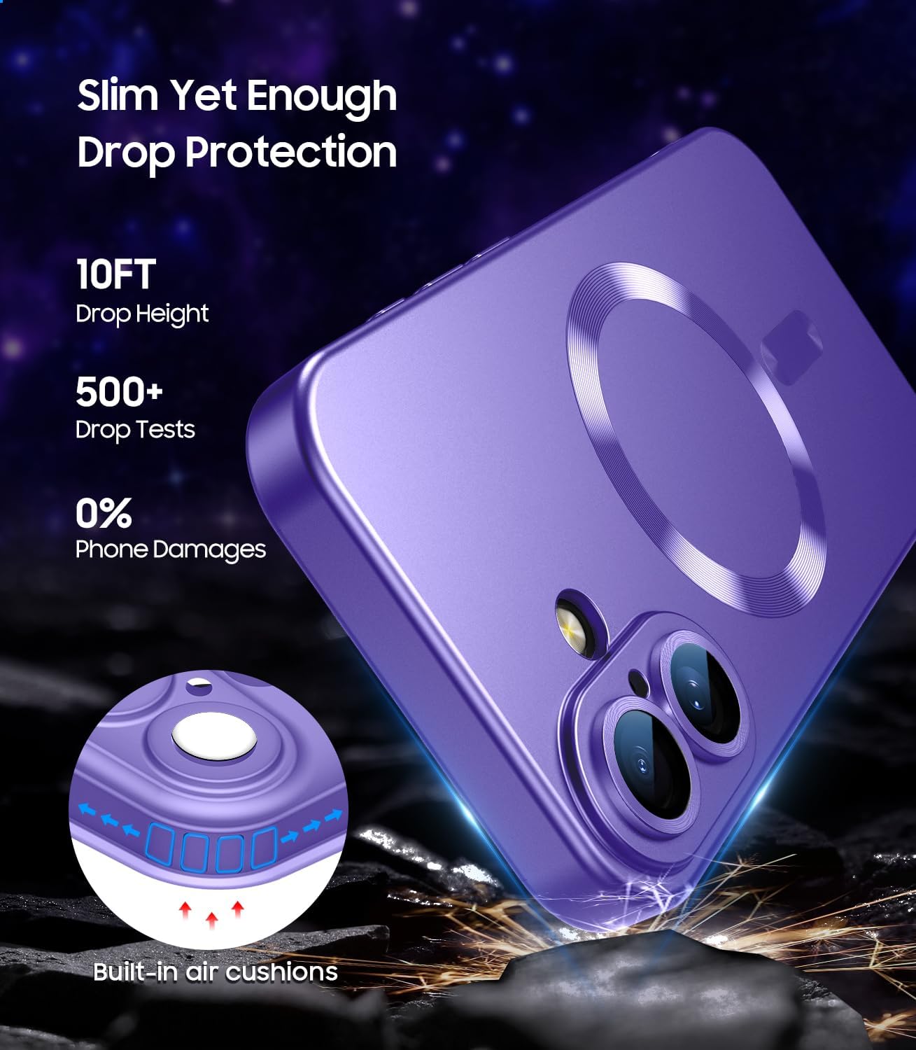 Magnetic for iPhone 16 Case [Compatible with MagSafe][Built-in Camera Lens Protector] Slim Soft Silicone Bumper Shockproof Metallic Luster Phone Case (Purple)