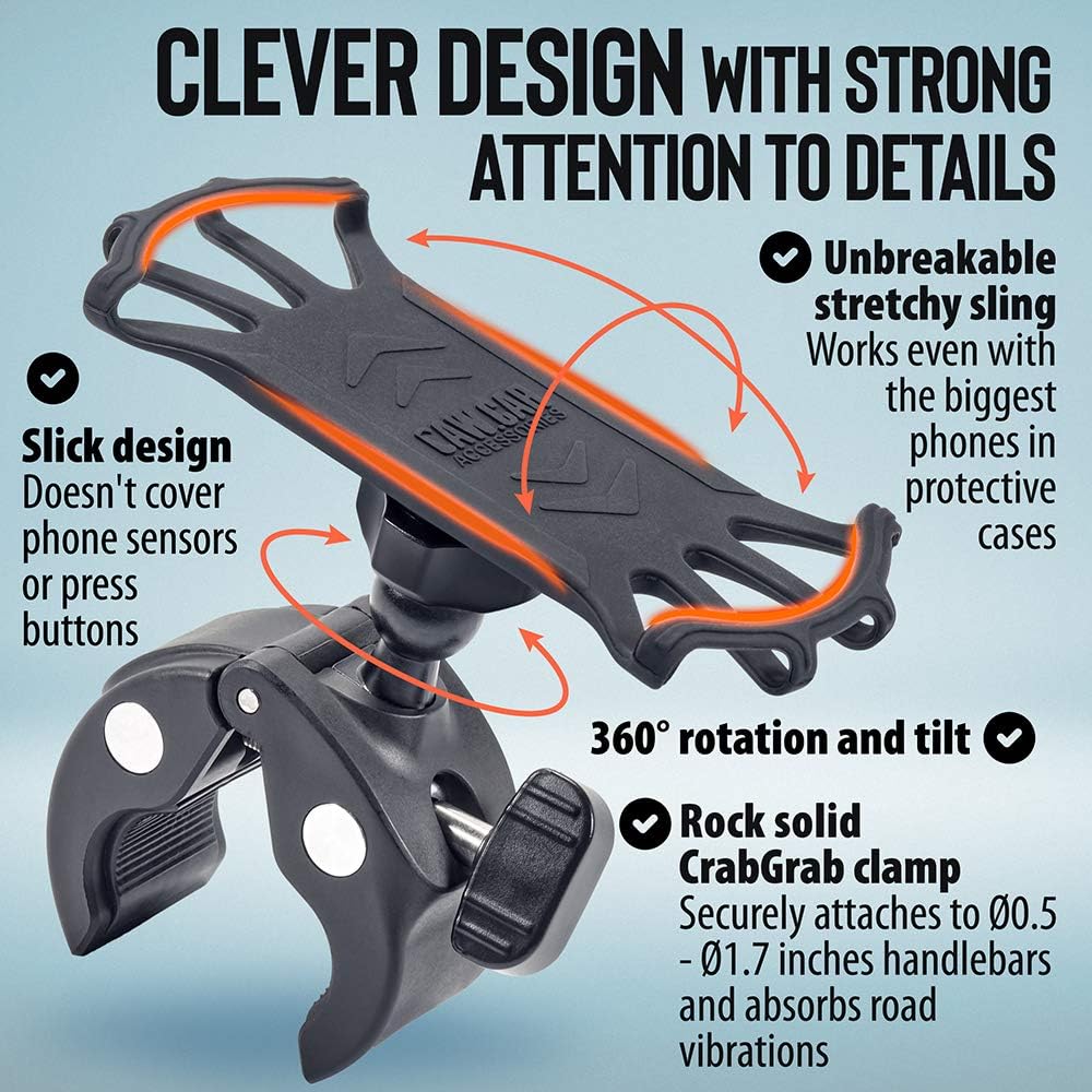 Upgraded 2025 Bicycle & Motorcycle Phone Mount - The Most Secure & Reliable Bike Phone Holder for iPhone, Samsung or Any Smartphone. Stress-Resistant & Highly Adjustable. x10 to Safeness & Comfort