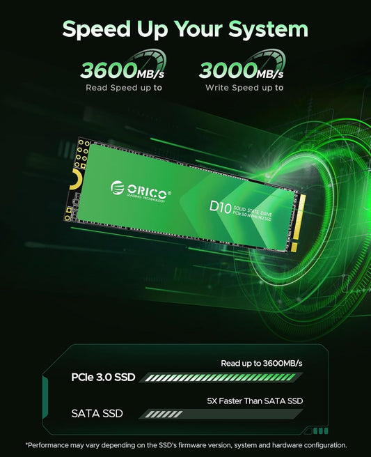 ORICO 2TB M.2 NVMe SSD, PCIe Gen3x4 2280 SSD - Up to 3600MB/s, Internal Solid State Drive with TLC NAND Flash, Compatible with Raspberry Pi 5 Desktop Laptop - D10