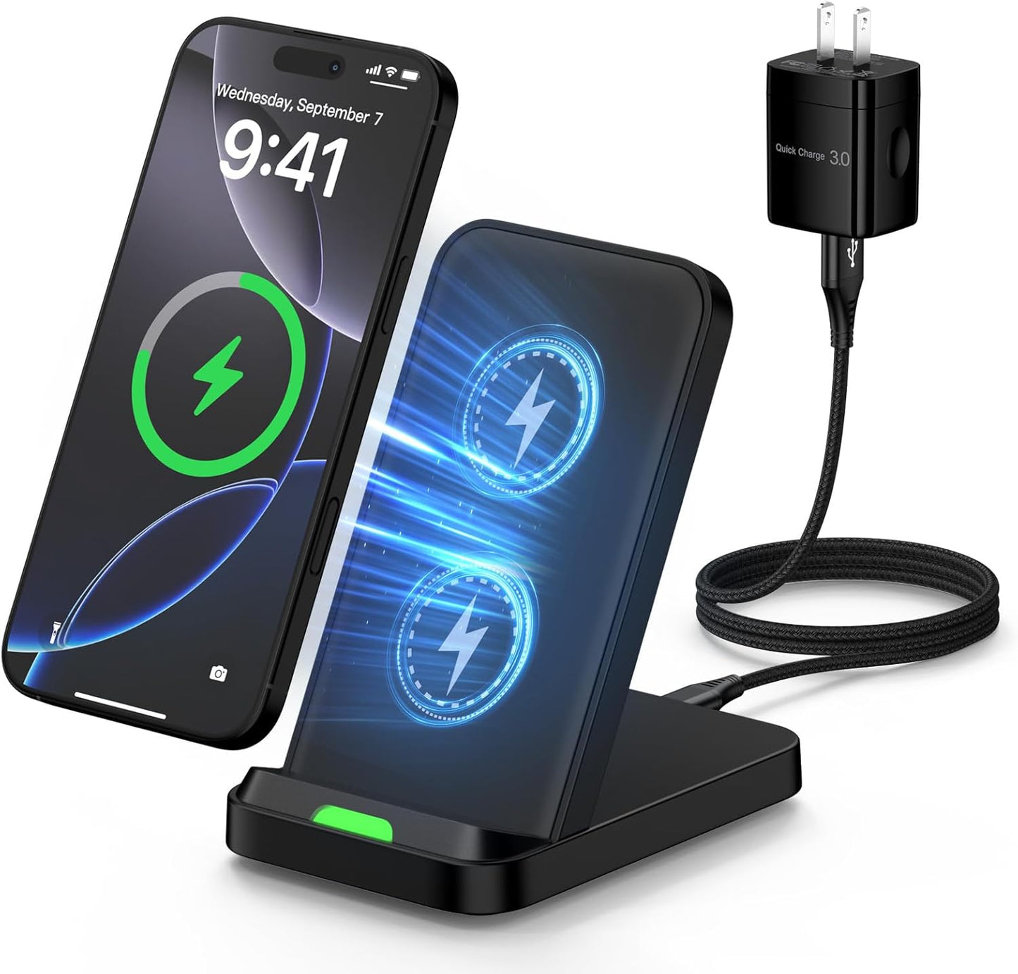 Wireless Charger Stand for Samsung Galaxy S25 Ultra Plus S24 S23 FE S22 S21,Motorola Desk Android Phone Fast Wireless Charging Station for Moto Razr Plus/Edge/G Stylus Power 2024,iPhone 16,18W Adapter