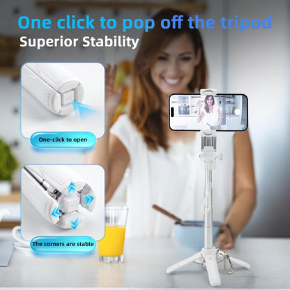 MQOUNY for Magsafe Tripod Stand for iPhone,Portable Pocket Size Selfie Stick with Rechargeable Remote and Metal Ring,Extendable Detachable Cell Phone Tripod Compatible with iPhone/Android (White)