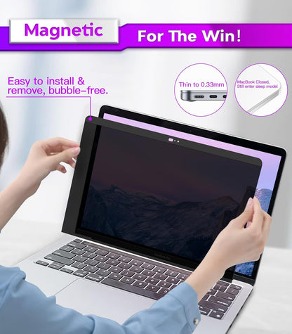 PYS Privacy Screen for MacBook Pro 13.3 Inch Laptop (2016-2022 M1/M2) – Magnetic Anti-Spy Security Filter with Webcam Cover Slider, Easy On/Off & Touch Bar Compatibility for MacBook Pro 13 inch Laptops