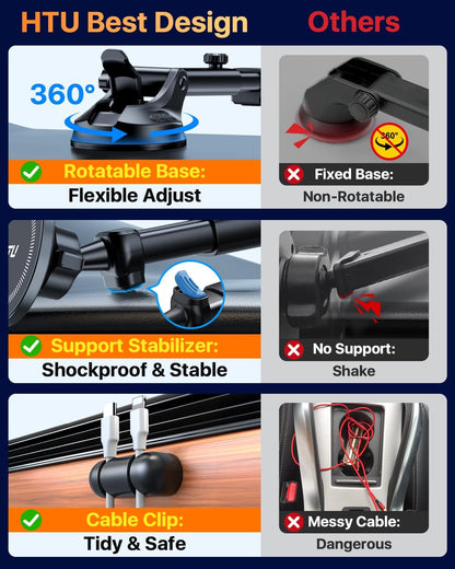 HTU for MagSafe Car Phone Mount Magnetic Phone Holder for Windshield Vent Dashboard Magnetic Suction Phone Mount for iPhone 16/15/14/13/12 & Android (Neutral Gray)