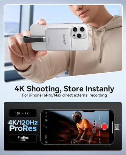 ORICO 1TB Magnetic External SSD, Aluminum Alloy, Up to 2000MB/s, 4K 120Hz ProRes HDR Record and Store, External Solid State Drive, Compatible with iPhone 16 Pro Max, Tablet, Computer - K20MINI