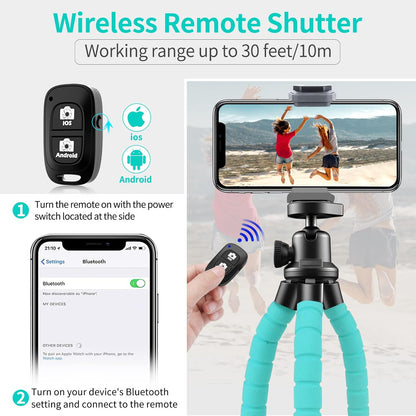 Aureday Phone Tripod, Flexible Tripod for iPhone and Android, Portable with Wireless Remote and Clip for Video Recording/Vlogging/Selfie (Blue)