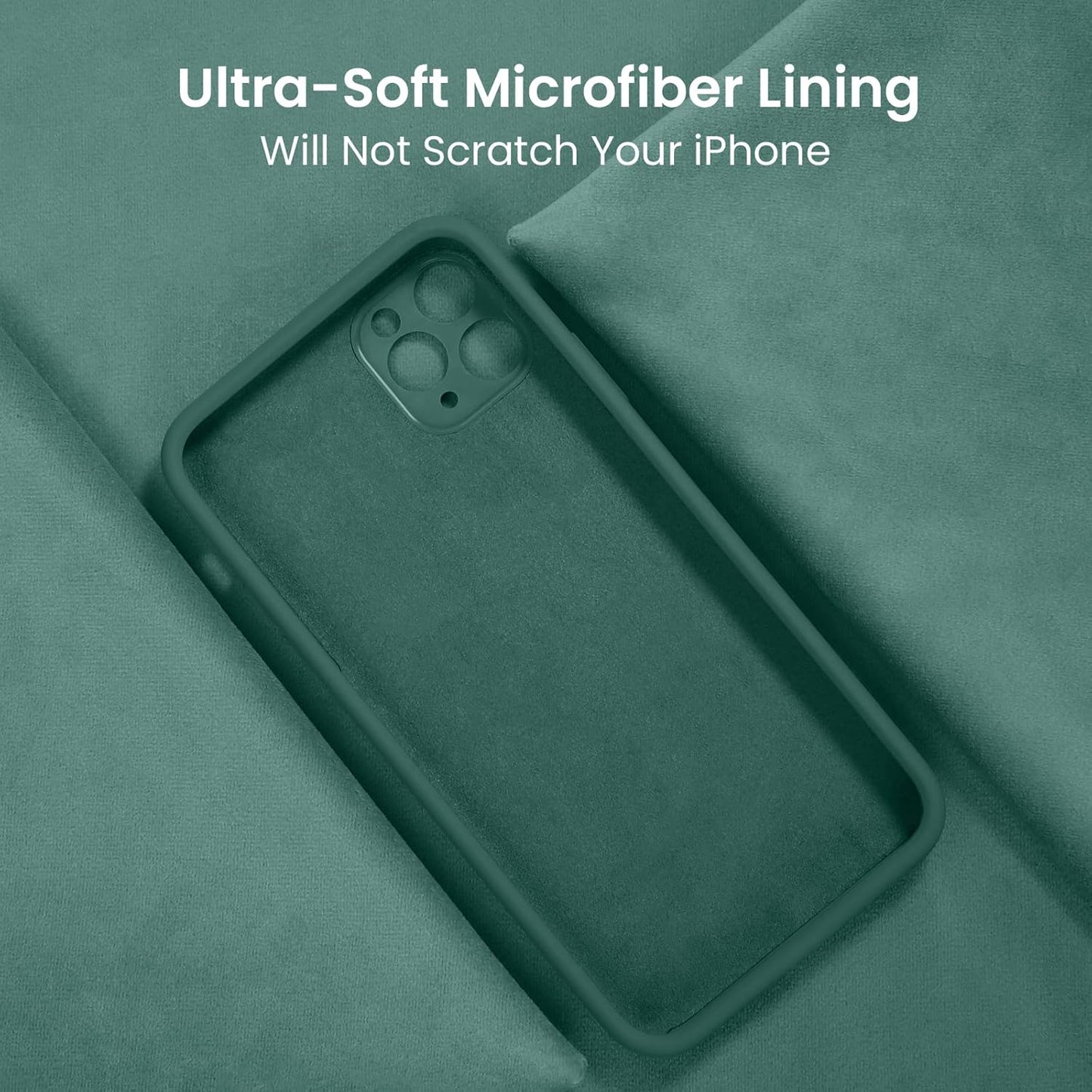 FireNova Designed for iPhone 13 Pro Case, Silicone Upgraded [Camera Protection] Phone Case with [2 Screen Protectors], Soft Anti-Scratch Microfiber Lining Inside, 6.1 inch, Midnight Green