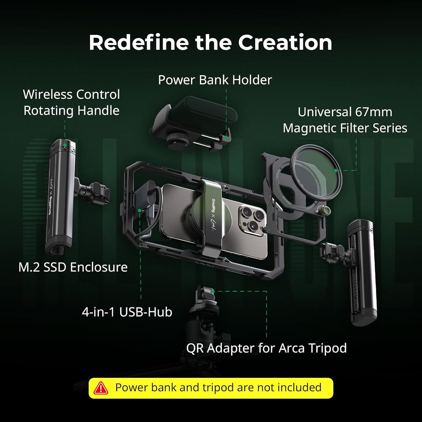 SmallRig x Brandon Li All-in-One Mobile Video Kit, Quick Release Universal Phone Video Rig Kit for iPhone for Samsung for Pixel, with Wireless Rotatable Handles for M.2 SSD w 67mm VND Filter - 4596