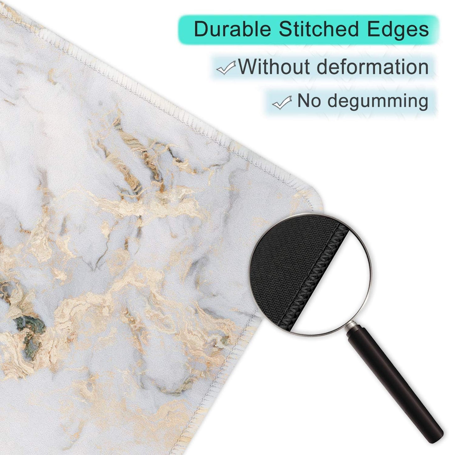 ITNRSIIET Mouse Pad with Stitched Edge Premium Textured Smooth Precise Operation Waterproof Washable Non-Slip Rubber Base Desktop Protection Mat, 10.2×8.3×0.12 inches, Gray Marbling Gold
