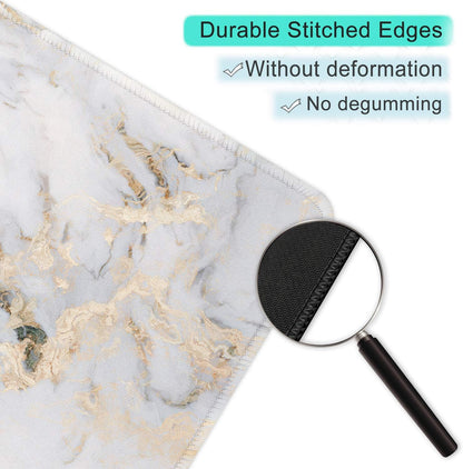 ITNRSIIET Mouse Pad with Stitched Edge Premium Textured Smooth Precise Operation Waterproof Washable Non-Slip Rubber Base Desktop Protection Mat, 10.2×8.3×0.12 inches, Gray Marbling Gold