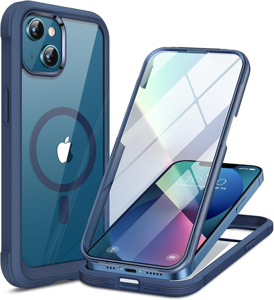 Miracase Magnetic Case for iPhone 13 Mini 5.4 Inch,with MagSafe,Built in Screen Protector,Full Body Protection(Dark Blue)