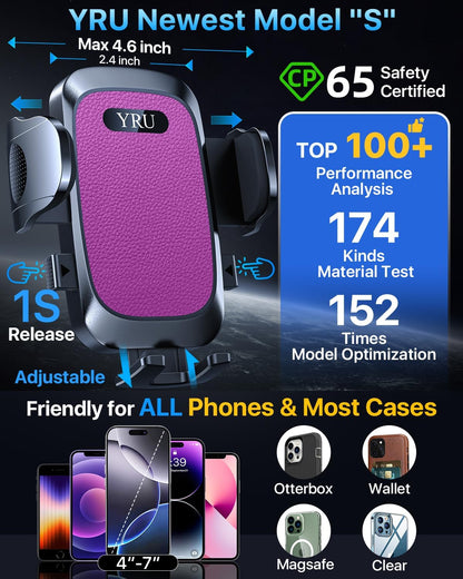 YRU [2025 Ultimate Car Phone Holder Mount [Bendable & Adjustable Aluminum Arm] Cell Phone Holder for Car Dashboard Windshield Phone Stand for iPhone 16 15 14 13 Pro Max Samsung Pickup Truck, Rose Red