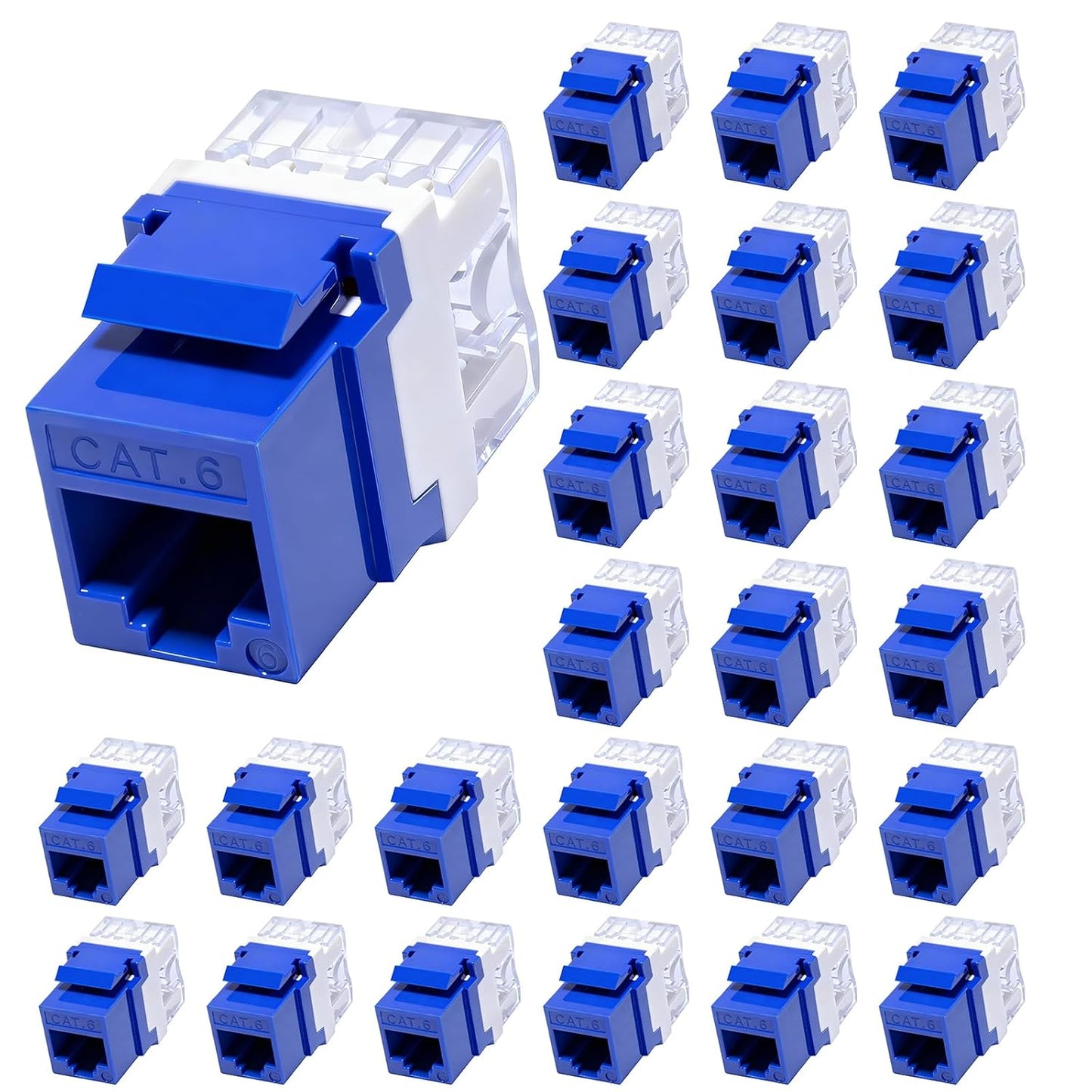 RJ45 Cat6 Keystone Jacks 25-Pack, Ethernet Keystone Jack, 180 Degree Punch-Down Cat 6 Keystone Jack Slim Profile for Wall Plates & Patch Panels – Blue